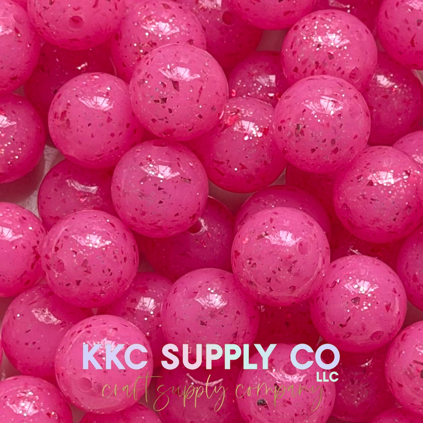 SGL71-Pretty Pink Liquid (with darker pink) Confetti Glitter Bead 15mm