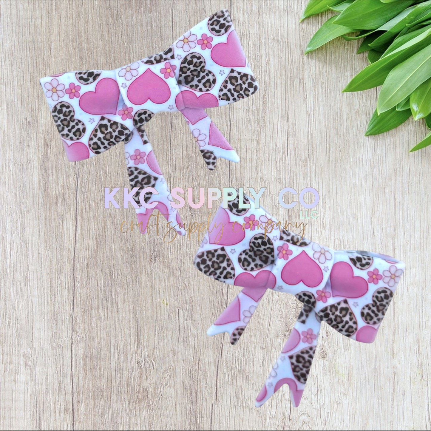Leopard Heart Bow Large Bow Silicone Focal Bead