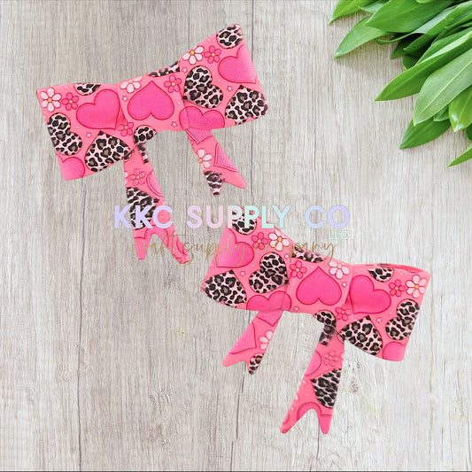 Leopard Heart Bow Large Bow Silicone Focal Bead