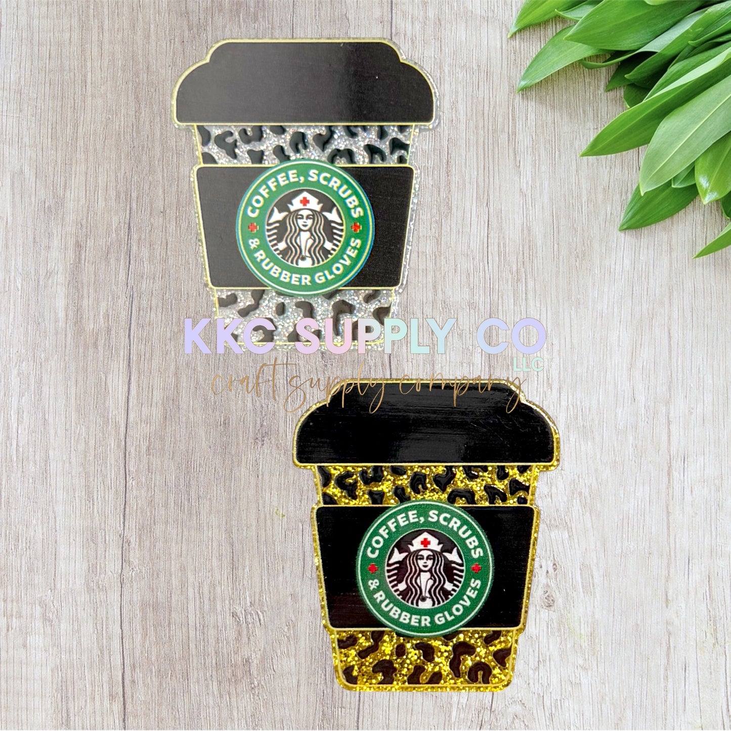 AT32-Coffee Scrubs & Rubber Gloves Coffee Cup-Acrylic Flatback