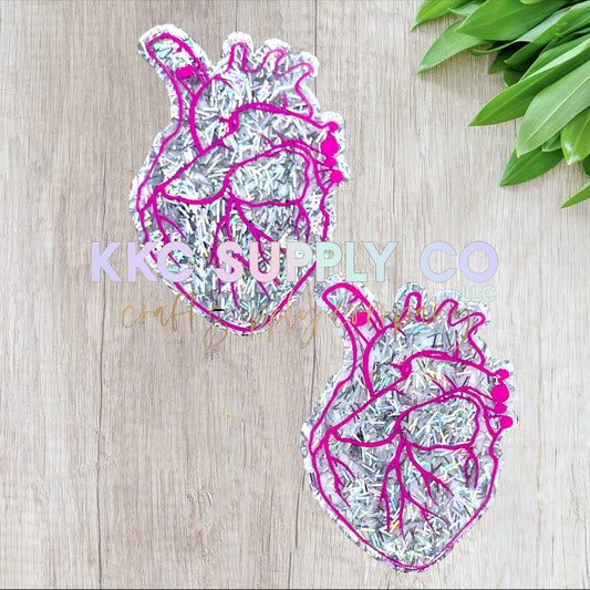 AT35-Silver and Pink Anatomical Heart-Acrylic Flatback