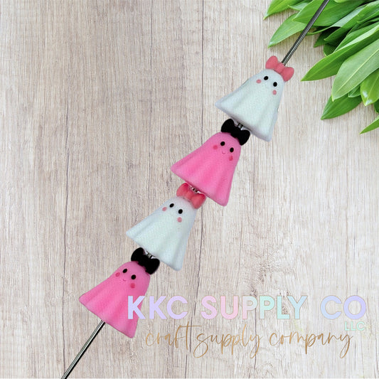 3D Ghosts With Bows Silicone Focal Bead