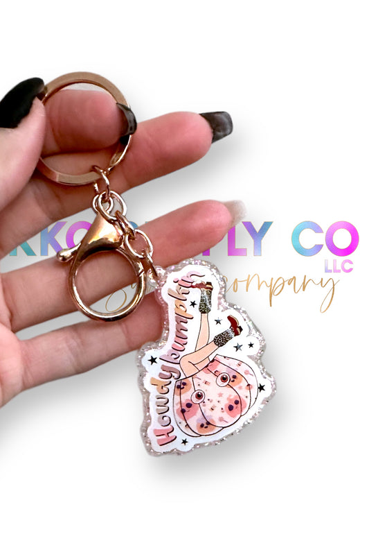 Howdy Pumpkin Acrylic Glitter Keychain