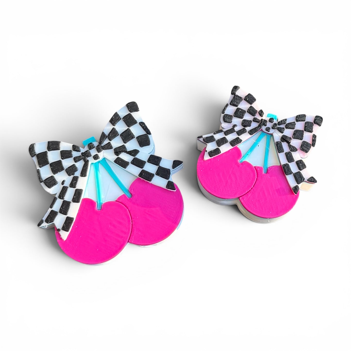 3D Printed Checker Bow Cherry Soda Tab Opener Keychain or Straw Topper