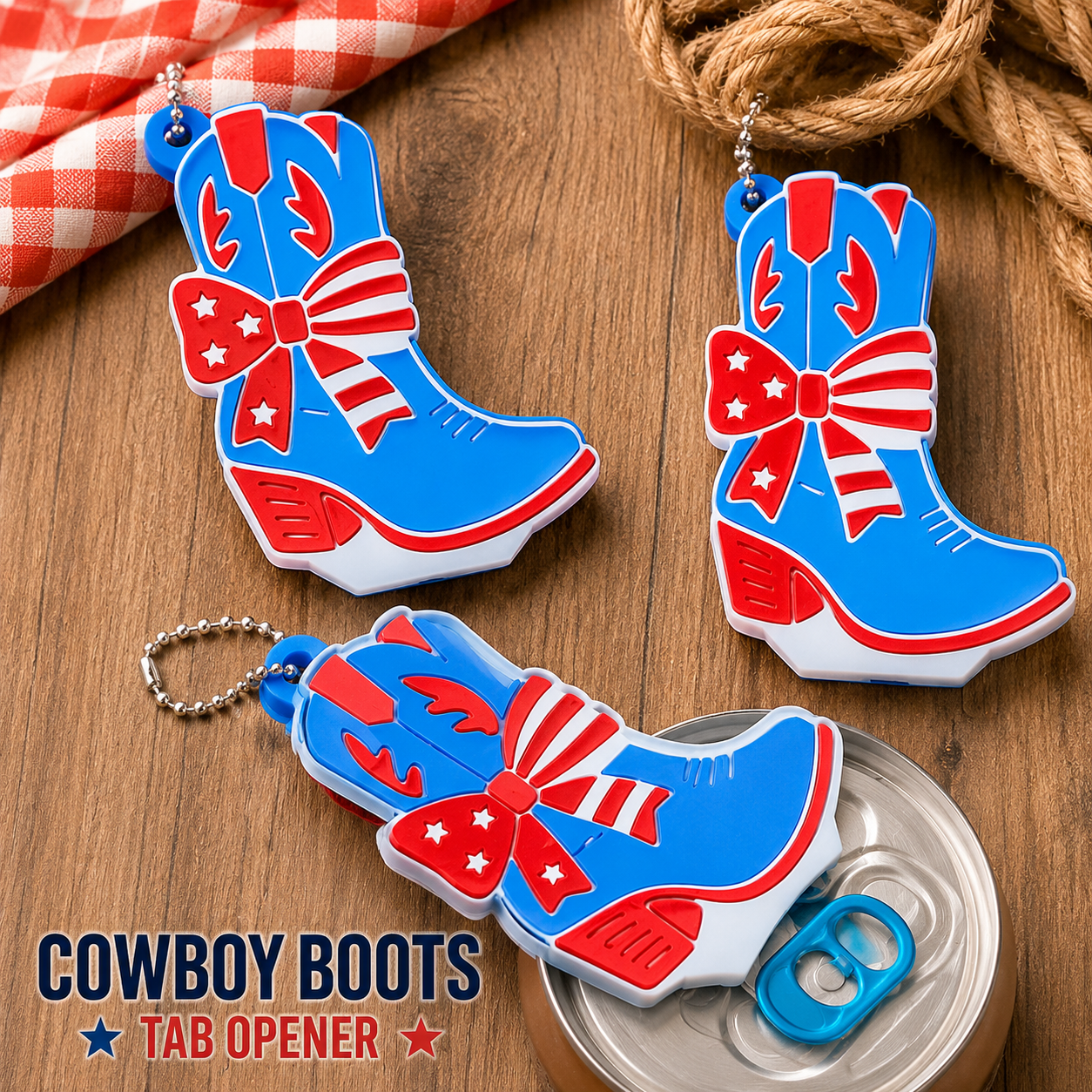 3D Printed Patriotic Cowgirl Boot Soda Tab Opener Keychain