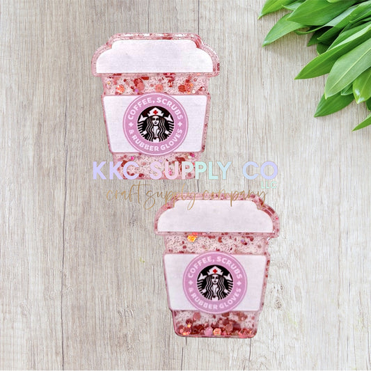 AT31-Coffee Scrubs & Rubber Gloves Coffee Cup-Acrylic Flatback-Pink