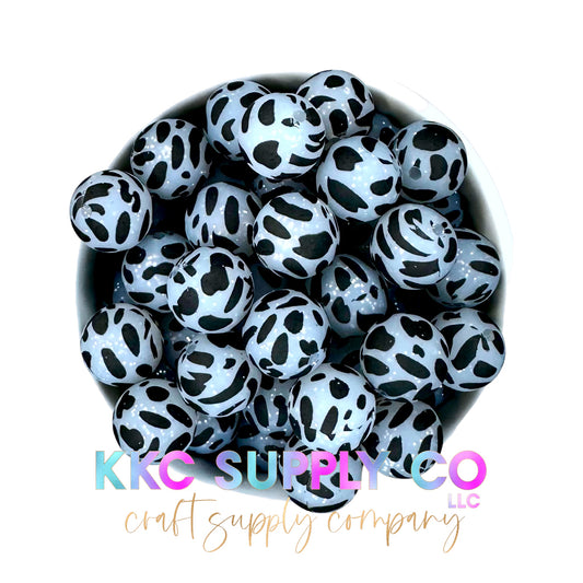 SP74-Glitter Cow Print Black and White 15mm Silicone Beads