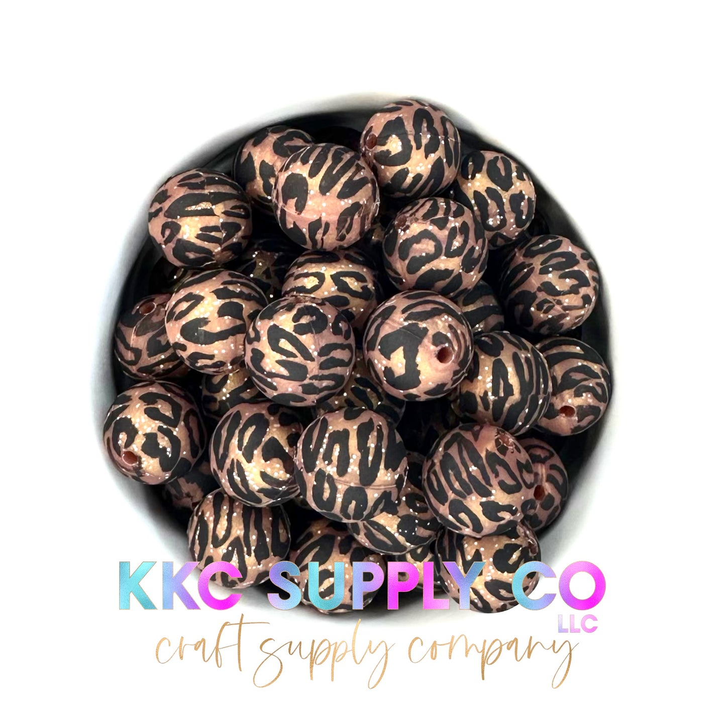 SP75-Glitter Brown Leopard Print 15mm Silicone Bead