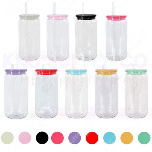 16oz Clear PLASTIC Tumbler Blank with Colored Lid