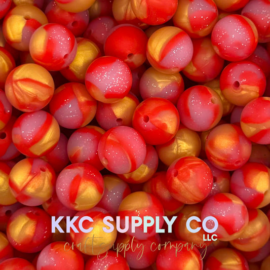 SG64-Red and Gold Glitter Silicone Beads