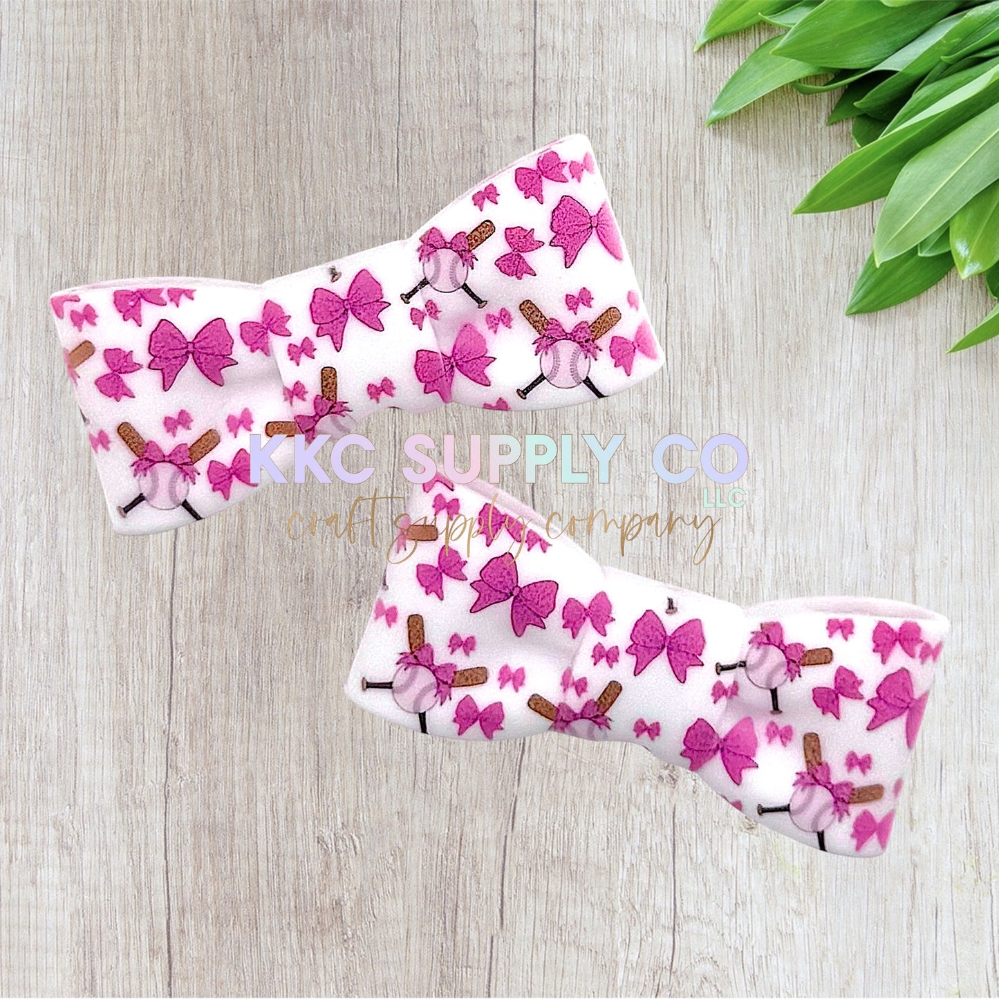 Pink Baseball Large Bowtie Silicone Focal Bead