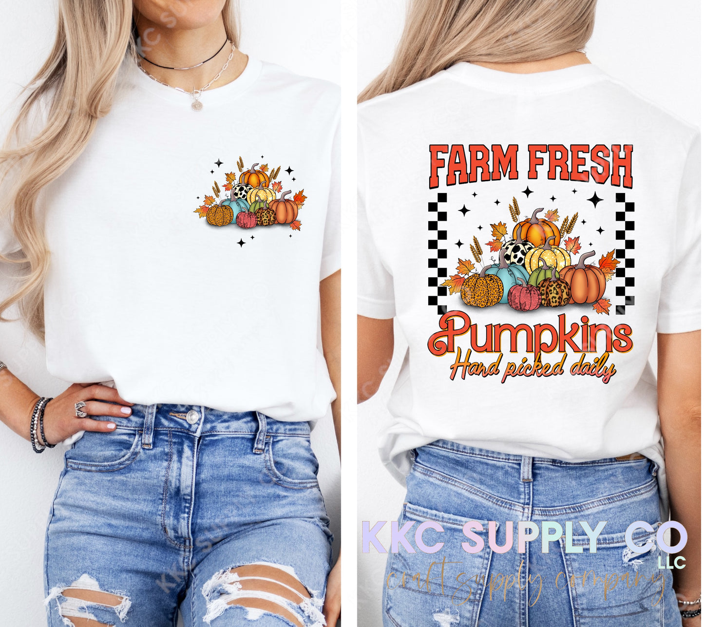 #116-Farm Fresh Pumpkins DTF T-Shirt Transfer-Pocket and Back Set