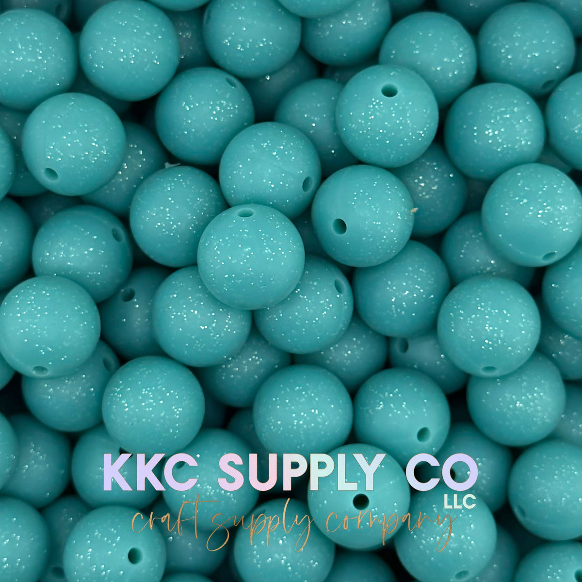 Aqua 15mm glitter beads