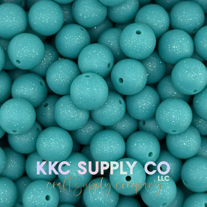 Aqua 15mm glitter beads