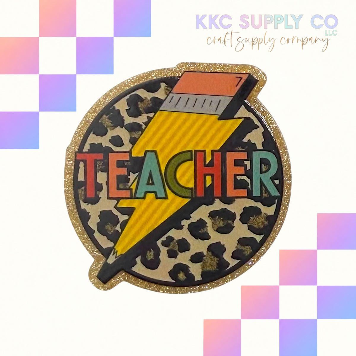 Leopard Teacher Pencil Lightning Bolt acrylic flatback