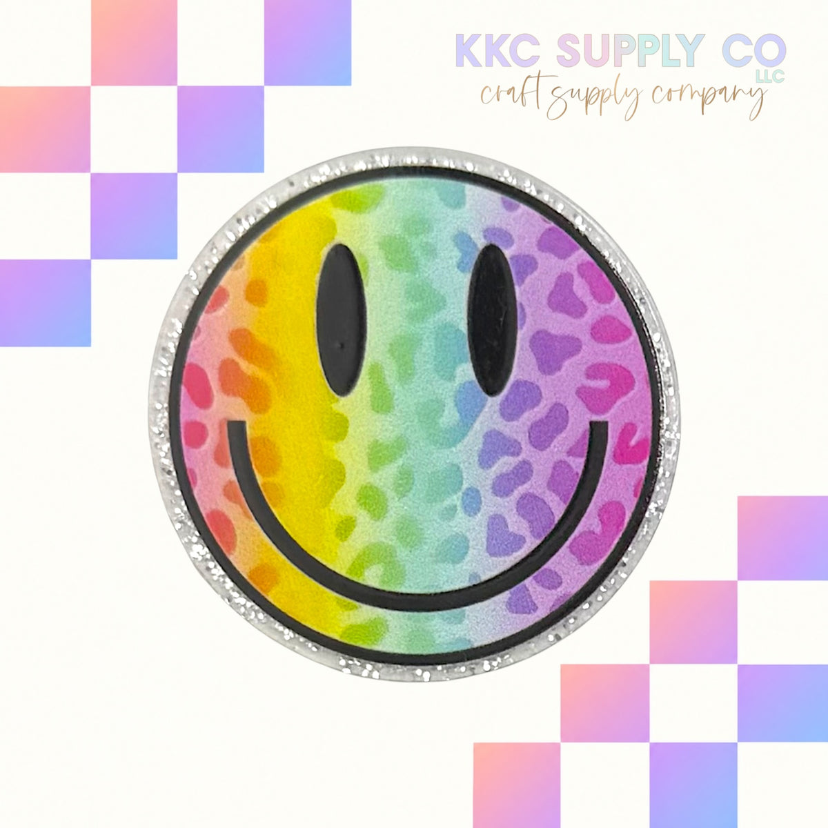 Rainbow Leopard Smiley acrylic flatback