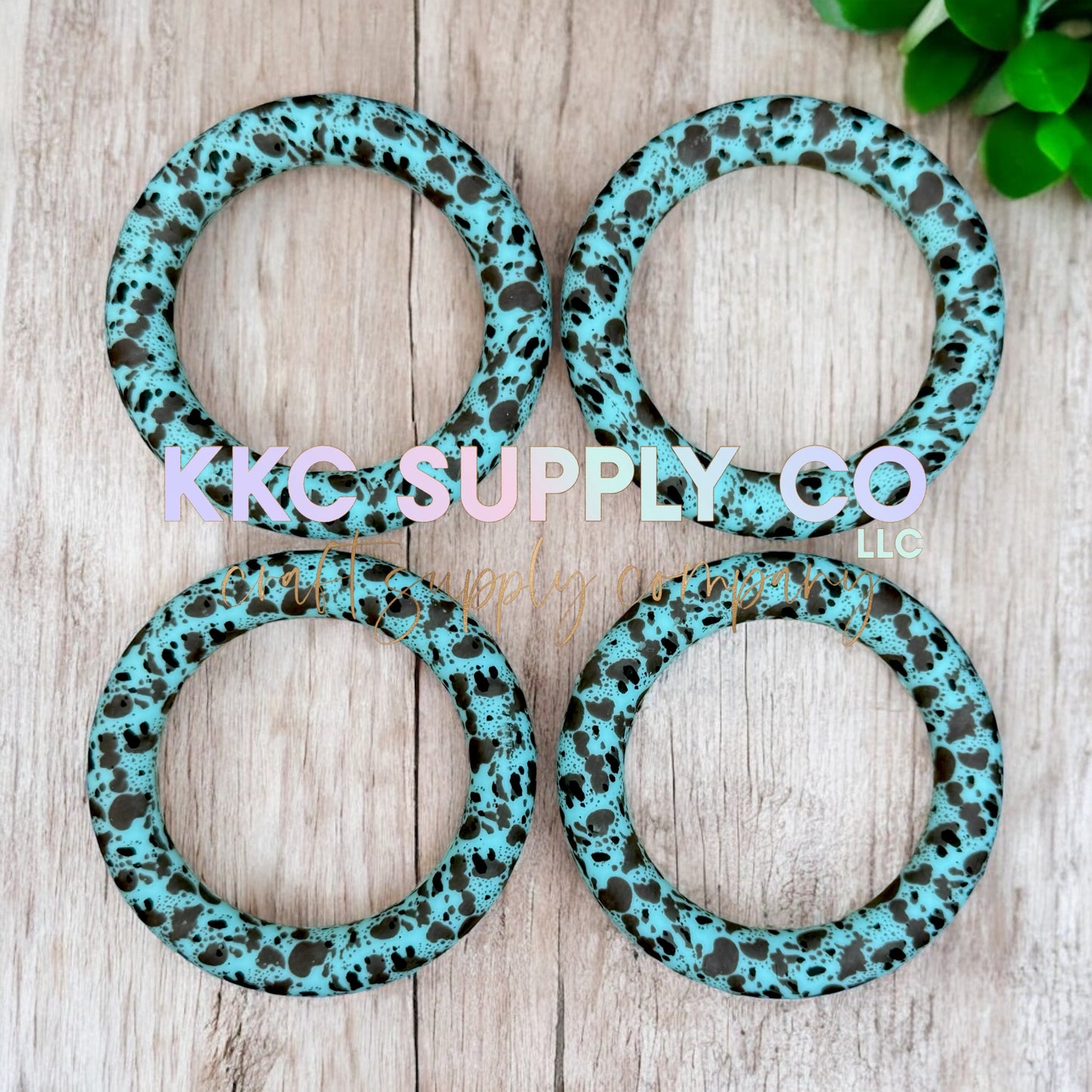 SP152-Mint and Brown Cow Hide Printed Silicone 65mn Ring