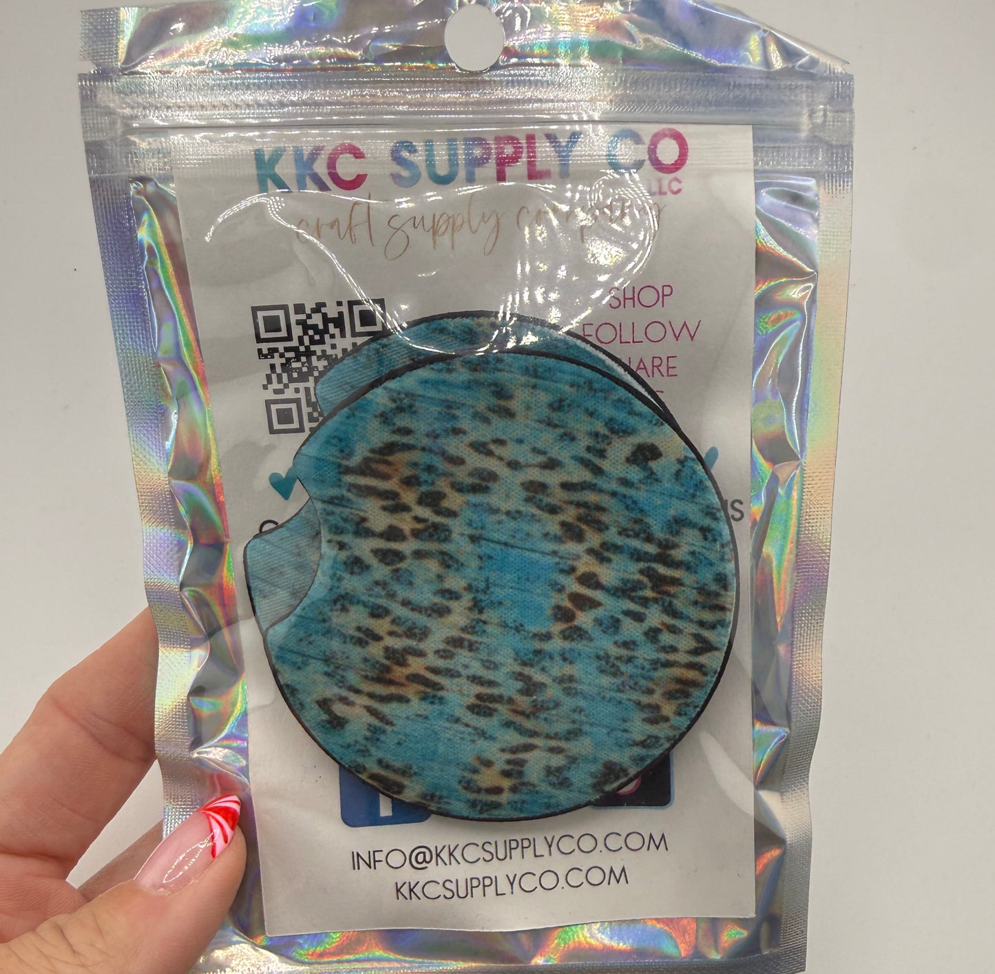 Teal Leopard Car Coaster-2 Pack