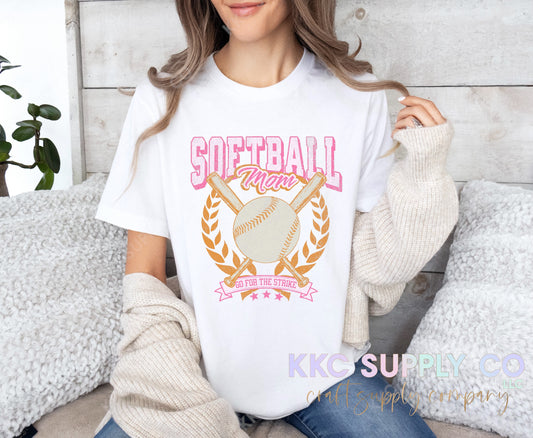 #126-Pink Softball Season DTF T-Shirt Transfer-Vintage Look