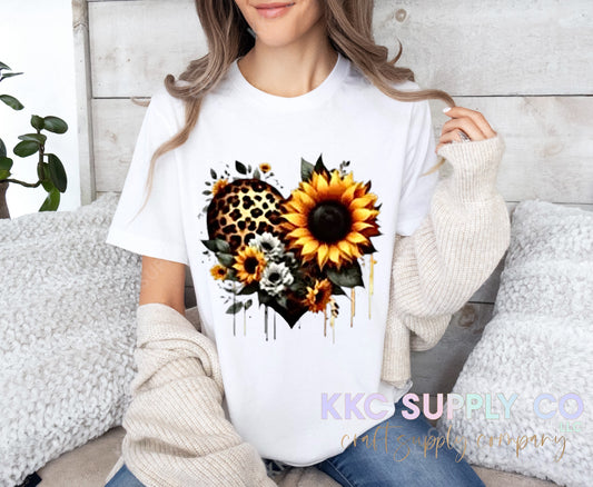 #121-Leopard Heart Sunflower 3D DTF T-Shirt Transfer