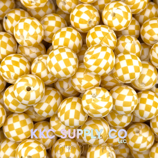 SP283-Oat Yellow & White Checker Printed Silicone Bead-15mm