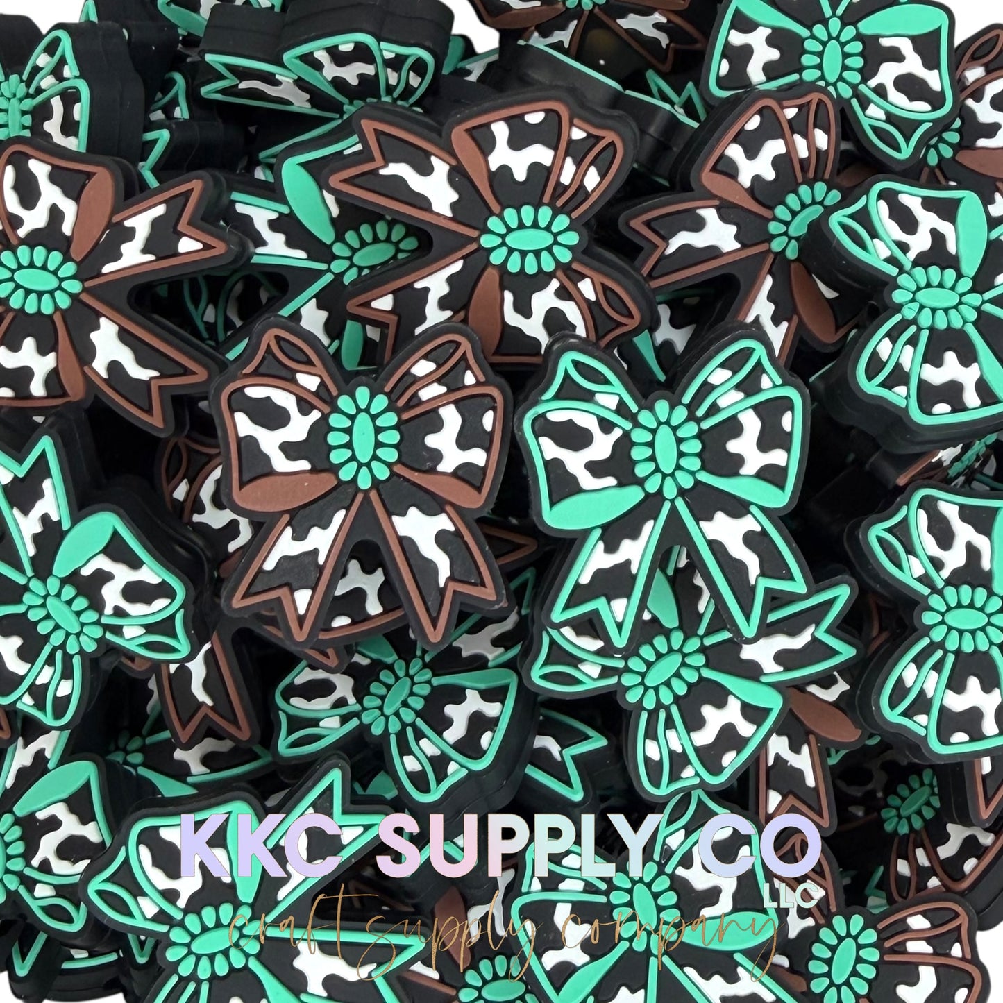 Cow Print Bow Silicone Focal Bead