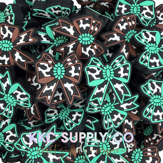 Cow Print Bow Silicone Focal Bead