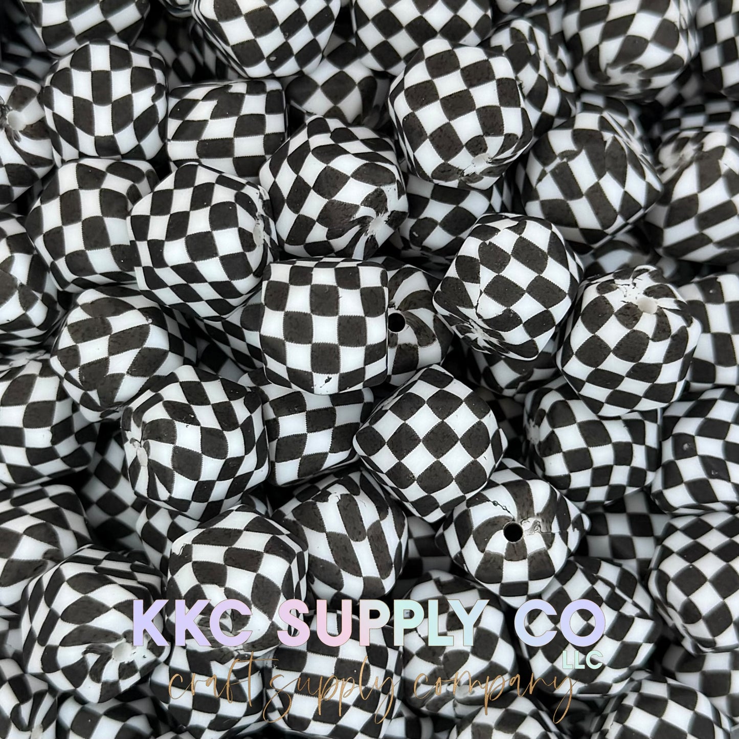 SP217-Large Black & White Checker Printed Silicone Beads-New Sizes Added