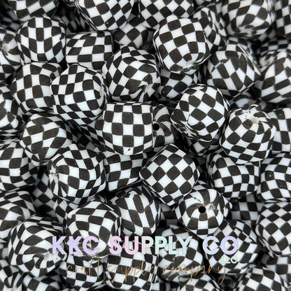 SP217-Large Black & White Checker Printed Silicone Beads-New Sizes Added