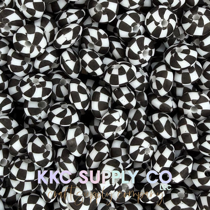 SP217-Large Black & White Checker Printed Silicone Beads-New Sizes Added