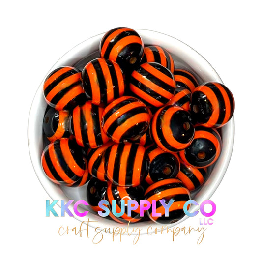 Orange & Black Striped Bubblegum Bead 20mm