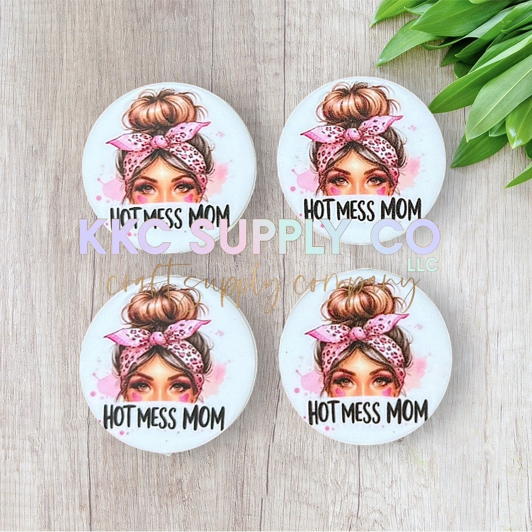 Hot Mess Mom Round Silicone Focal Bead