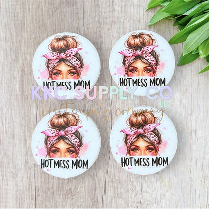 Hot Mess Mom Round Silicone Focal Bead