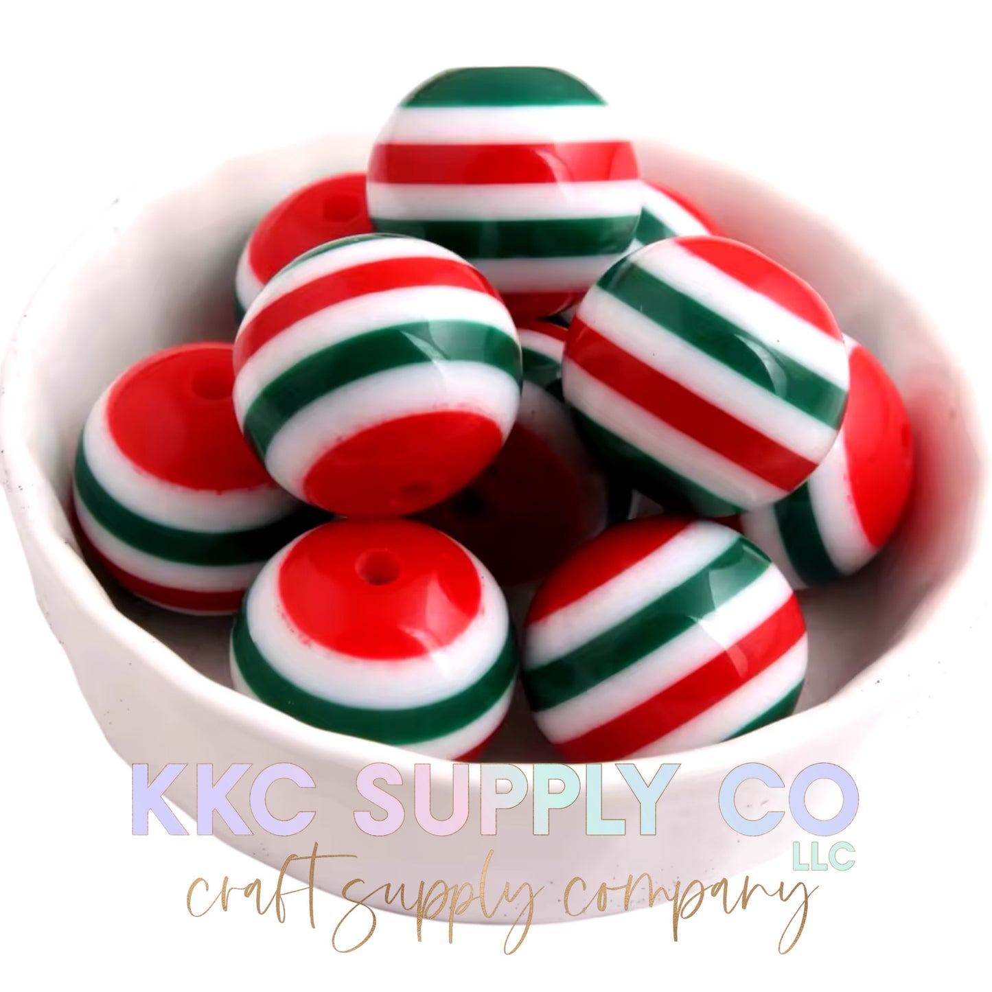 Christmas Stripe 20mm Bubblegum Bead