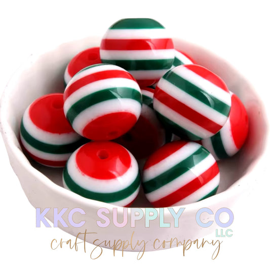 Christmas Stripe 20mm Bubblegum Bead