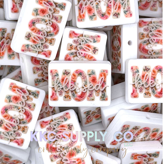 Blessed Mom Printed Silicone Focal Bead