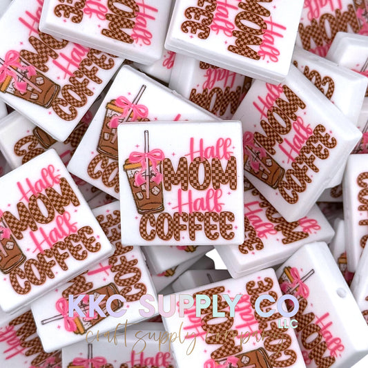 Half Mom Half Coffee Printed Silicone Focal Bead