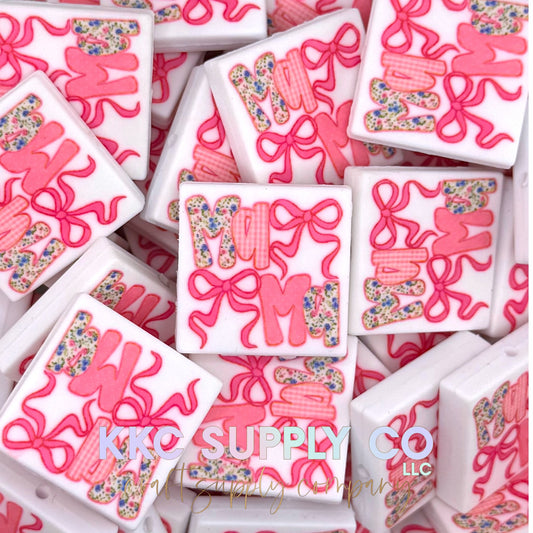 Girly Bow Mama Printed Silicone Focal Bead