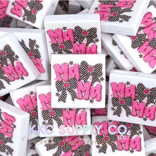 Checker and Pink Leopard Mama Printed Silicone Focal Bead