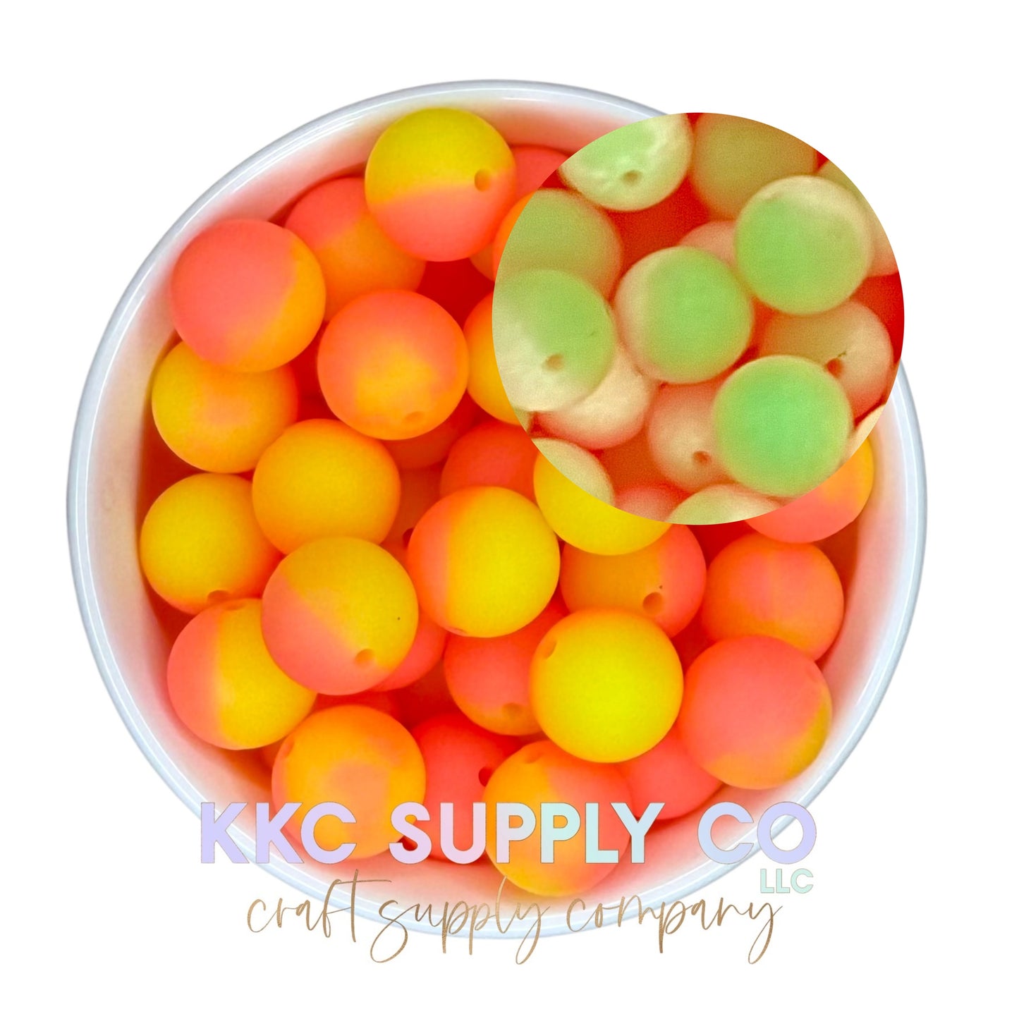 SGL07-Neon Coral and Yellow Silicone Glow Bead 15mm