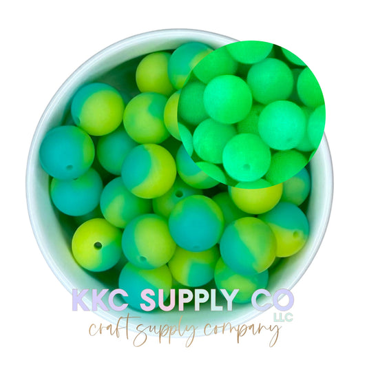SGL08-Neon Green and Blue Silicone Glow Bead 15mm