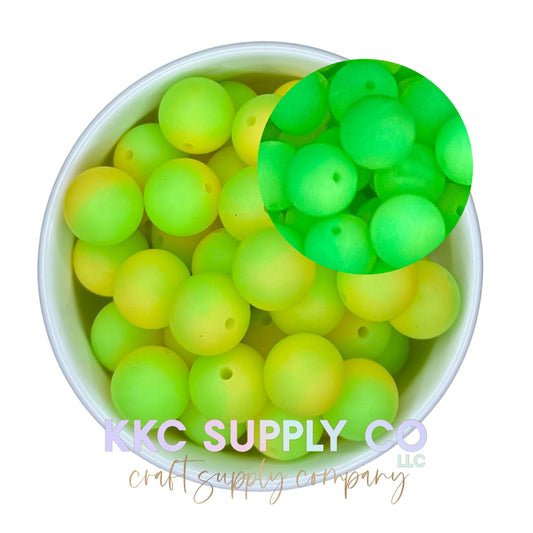 SGL09-Neon Green and Yellow Silicone Glow Bead 15mm