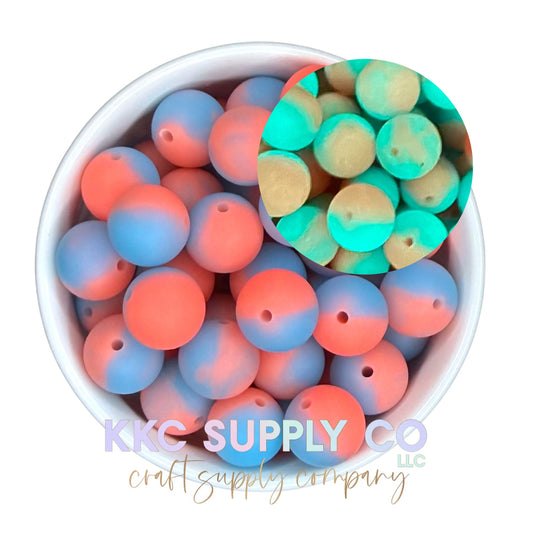 SGL10-Neon Coral and Blue Silicone Glow Bead 15mm