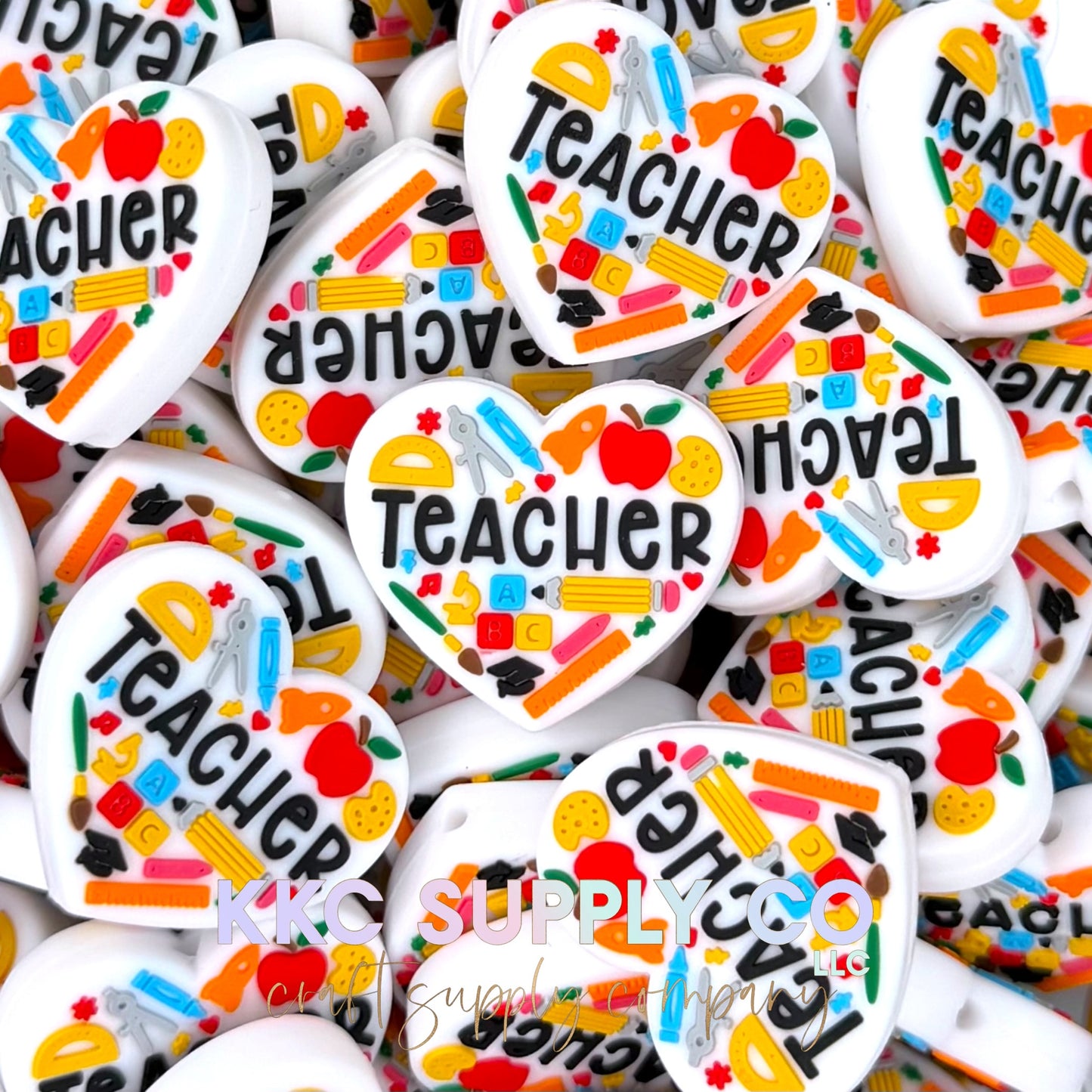 Teacher Heart Silicone Focal Bead