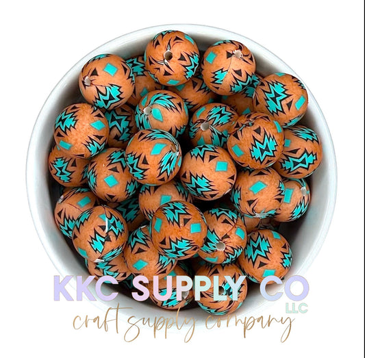 SP181-Desert Sand and Turquoise Aztec Silicone Bead 15mm