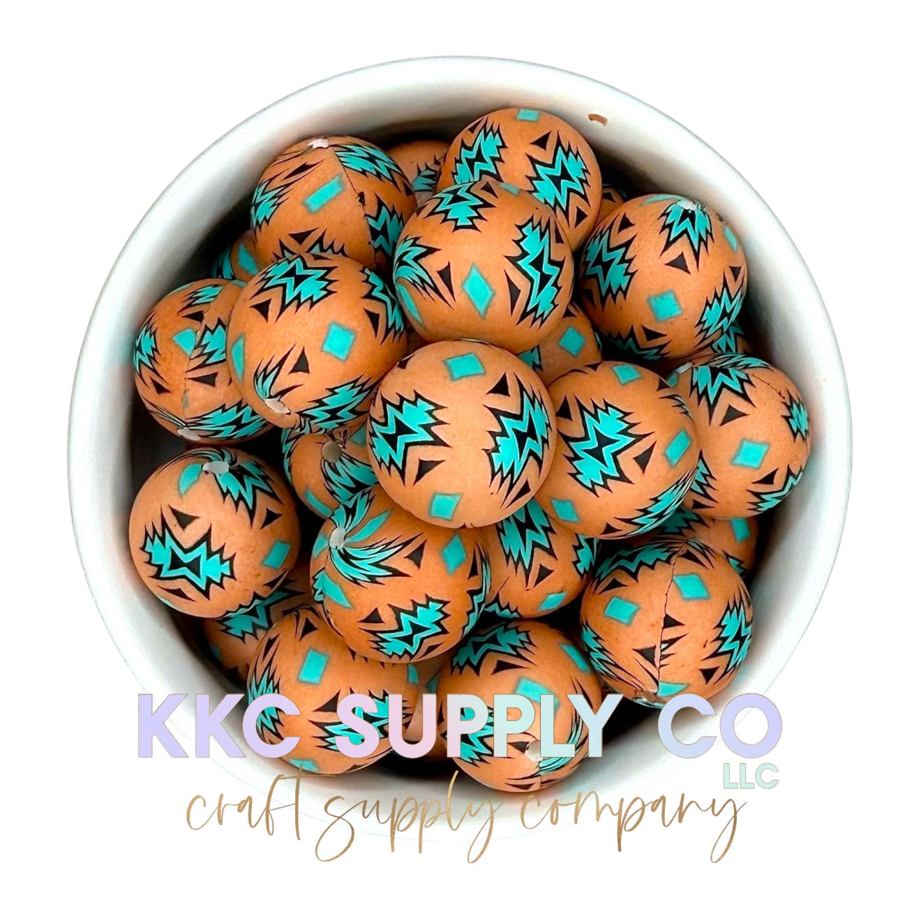 SP181-Desert Sand and Turquoise Aztec Silicone Bead 19mm