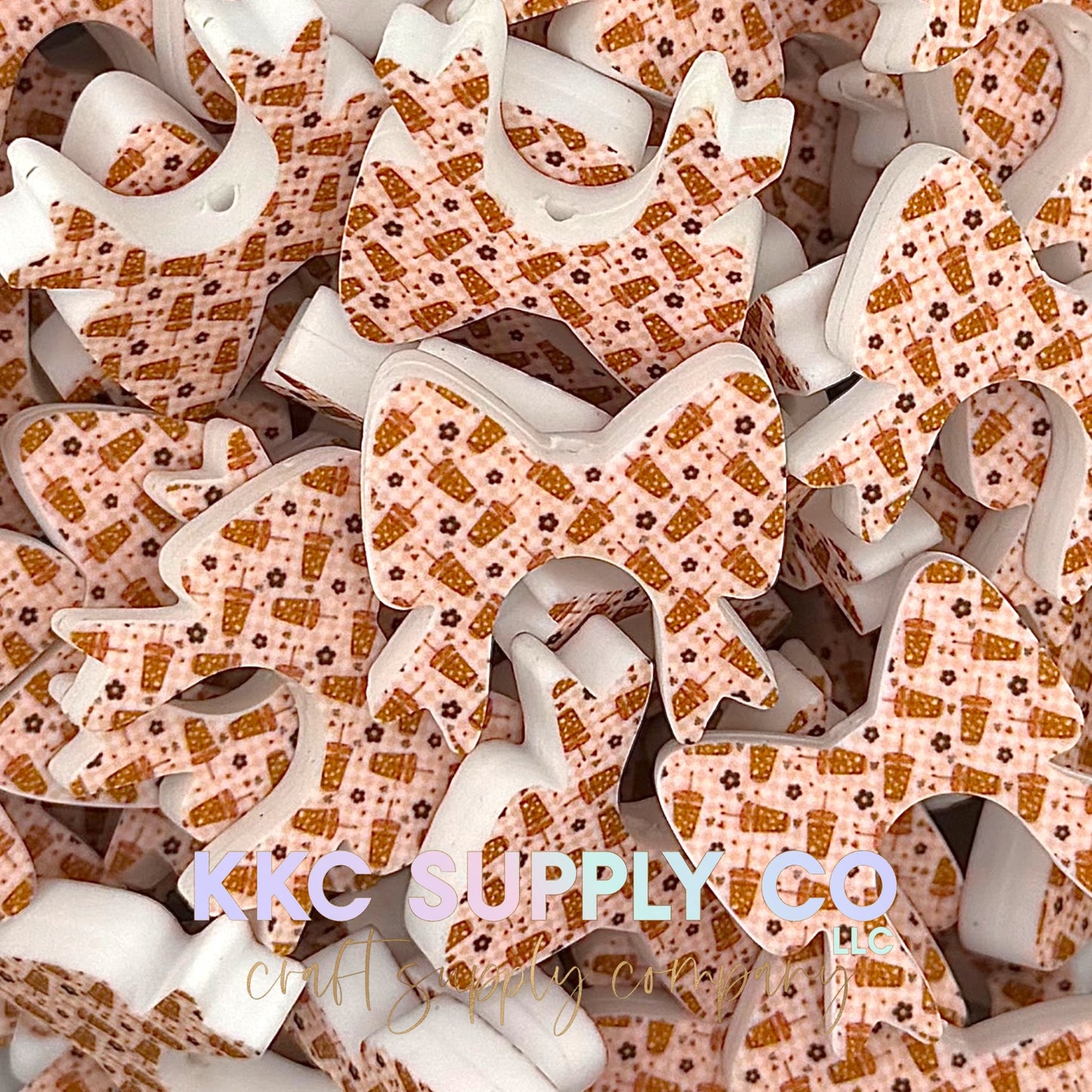 Checkered Latte Buddy Bow Silicone Focal Bead