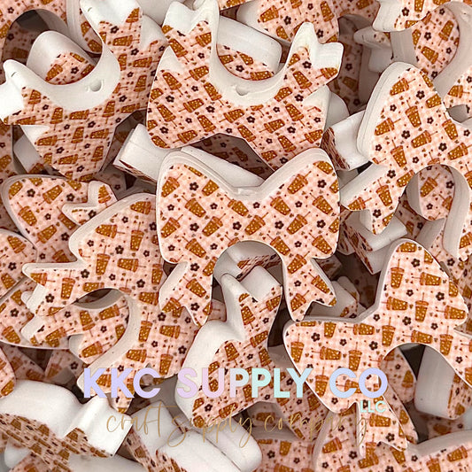 Checkered Latte Buddy Bow Silicone Focal Bead