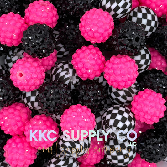 Hot Pink Checker Bead Mix-30 Count