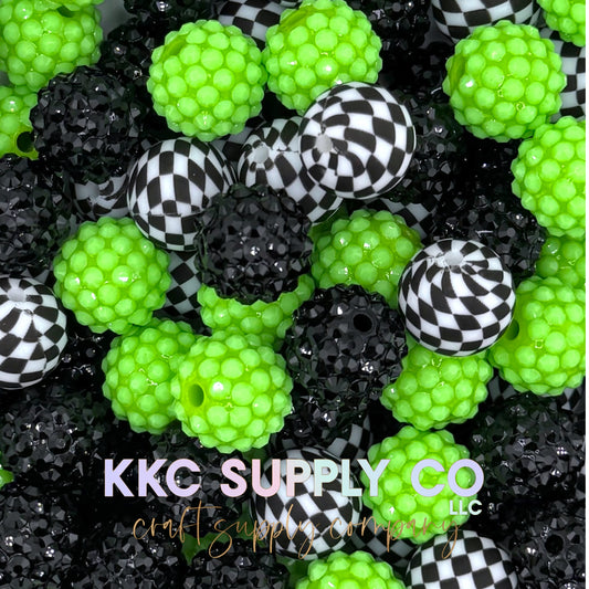 Lime Green Checker Bead Mix-30 Count
